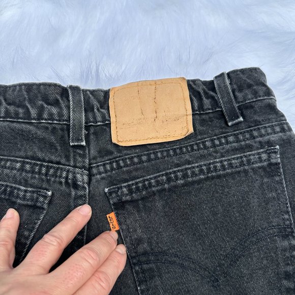 Levi's Jean Shorts Vintage Orange Tag Tab Black Denim Cut Off Boho Hippie Sz 34 - Picture 3 of 7
